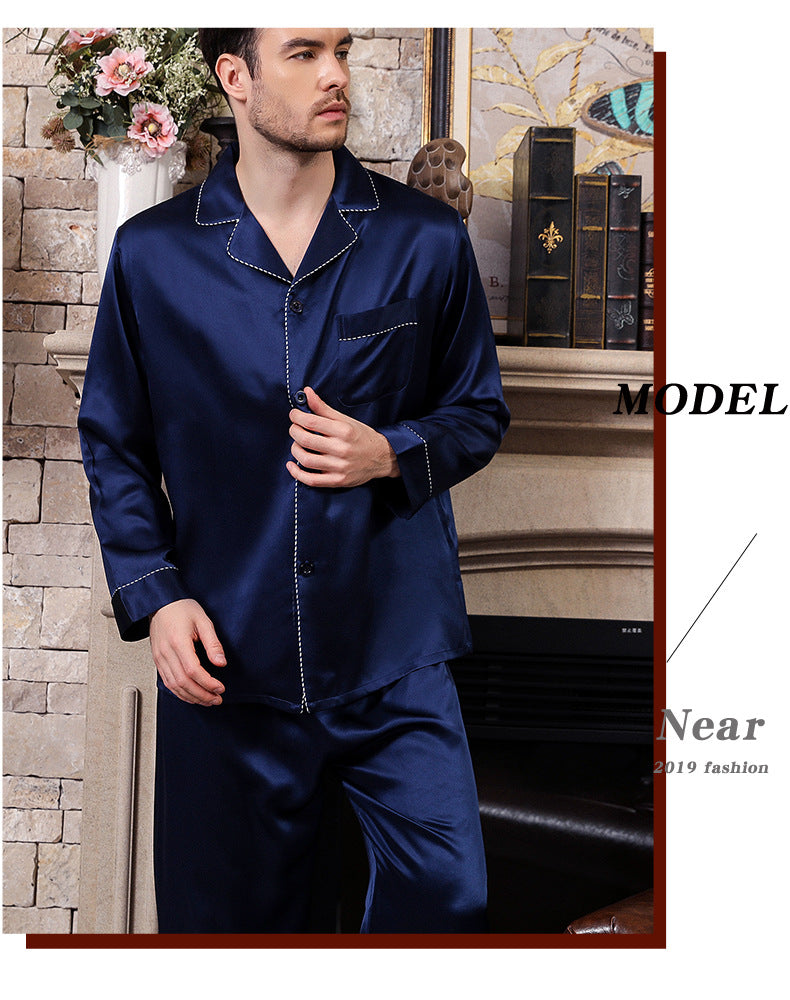 Men's Spring and Autumn Heavy Silk Pajamas 100% Mulberry Silk Home Clothes Long Sleeves and Pants