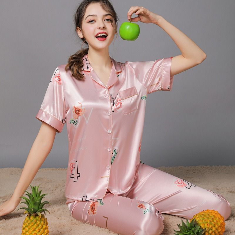 Mulberry silk pajamas women spring and autumn long-sleeved silk thin home clothes two-piece suit