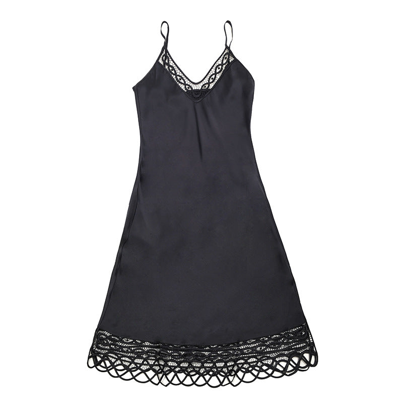 100% mulberry silk pajamas women's silk all-match style solid color suspenders women's nightdress thin one-piece dress
