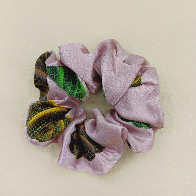 Big pumpkin print l same style 19 momme silk large intestine hair ring 5cm new Korean version of high-end headband hair accessories