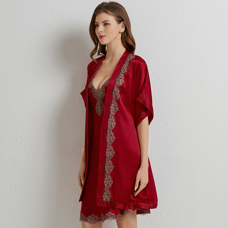 Silk mulberry silk 100% home heavyweight light luxury high-end sling two-piece lace