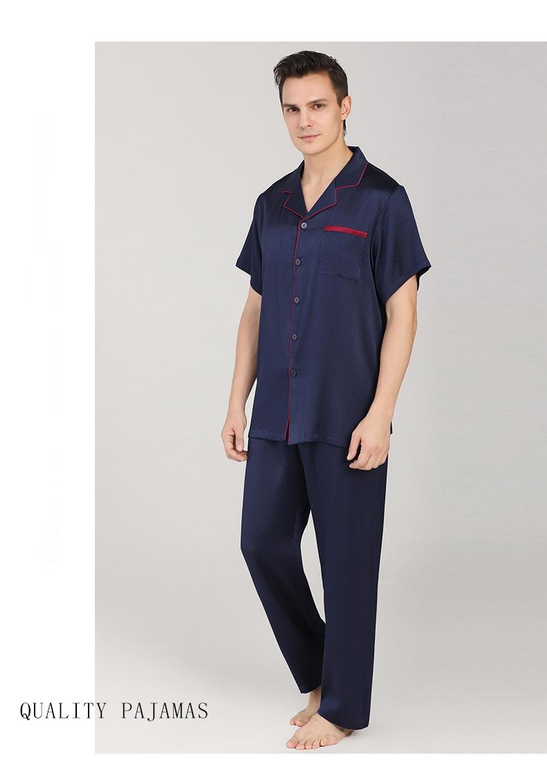 New arrival heavyweight mulberry satin silk pajamas men's home wear short-sleeved trousers mulberry silk suit
