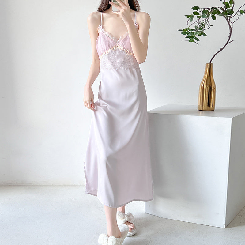 Silk nightgown female sexy suspender nightdress silk pajamas two-piece morning robe mulberry silk pajamas silk home clothes