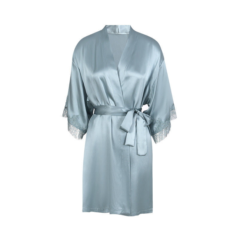 19 Mommy heavy silk nightgown ladies spring and summer style elegant morning robe mulberry silk outer robe home clothes