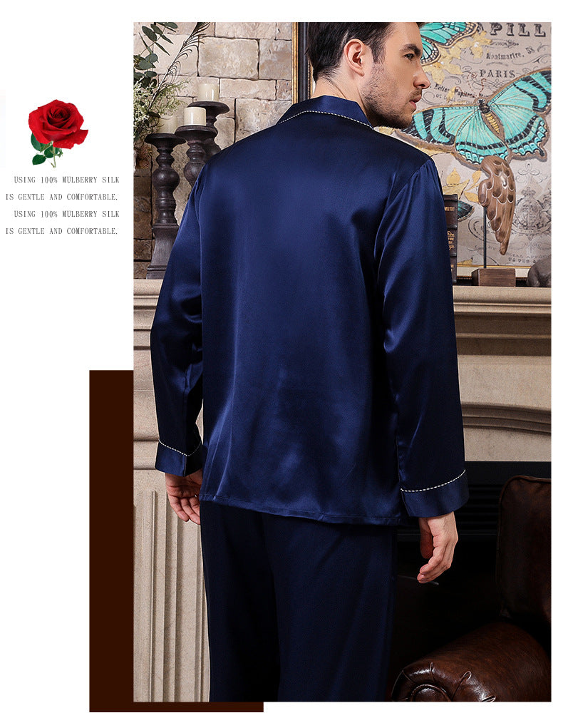 Men's Spring and Autumn Heavy Silk Pajamas 100% Mulberry Silk Home Clothes Long Sleeves and Pants