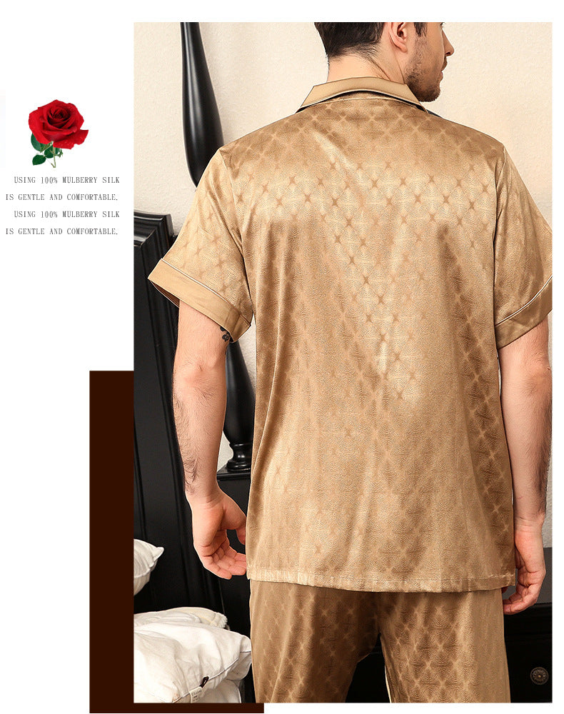 Spring and Autumn new men's short-sleeved trousers heavy mulberry silk home clothes suit T9024