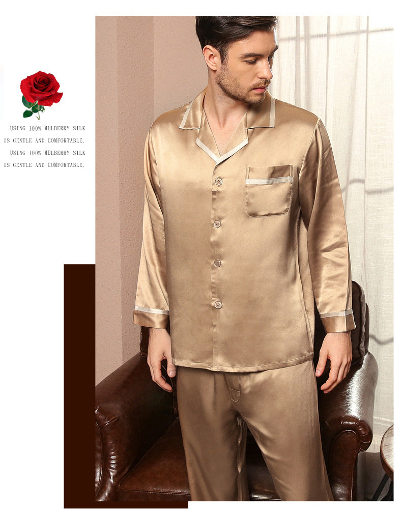 22 Momme heavy silk men's mulberry silk spring and autumn two-piece pajamas home clothes T9030