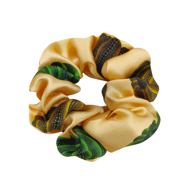 Big pumpkin print l same style 19 momme silk large intestine hair ring 5cm new Korean version of high-end headband hair accessories