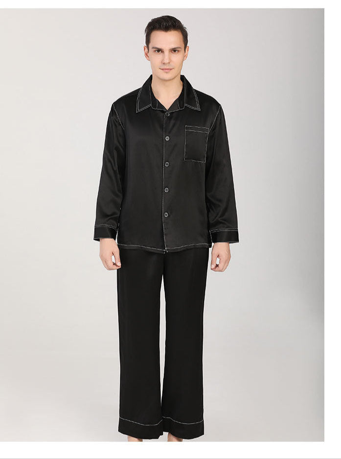 Heavy mulberry silk pajamas men's new long-sleeved trousers home clothes suit spring and autumn