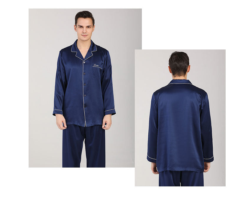 22 Momme heavyweight mulberry silk pajamas men's high-end new long-sleeved home clothes suit T9098