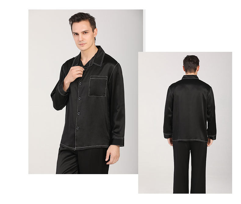 Heavy mulberry silk pajamas men's new long-sleeved trousers home clothes suit spring and autumn