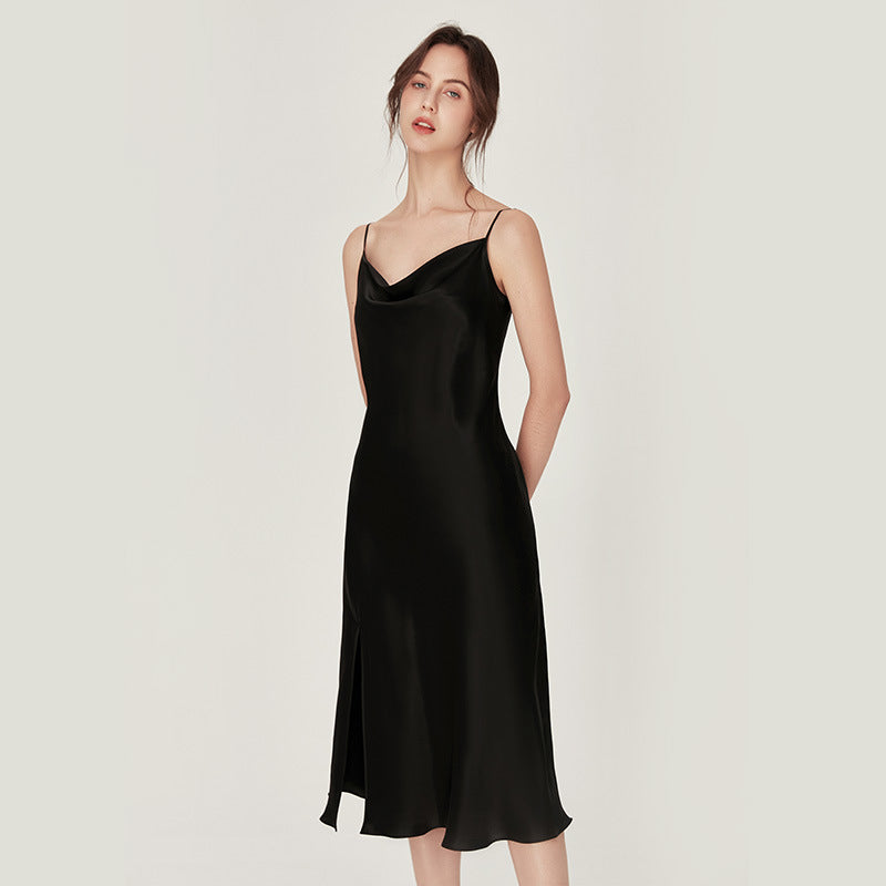 New style swing collar silk suspender pajamas women's long pure desire style sexy mulberry silk nightdress outer wear
