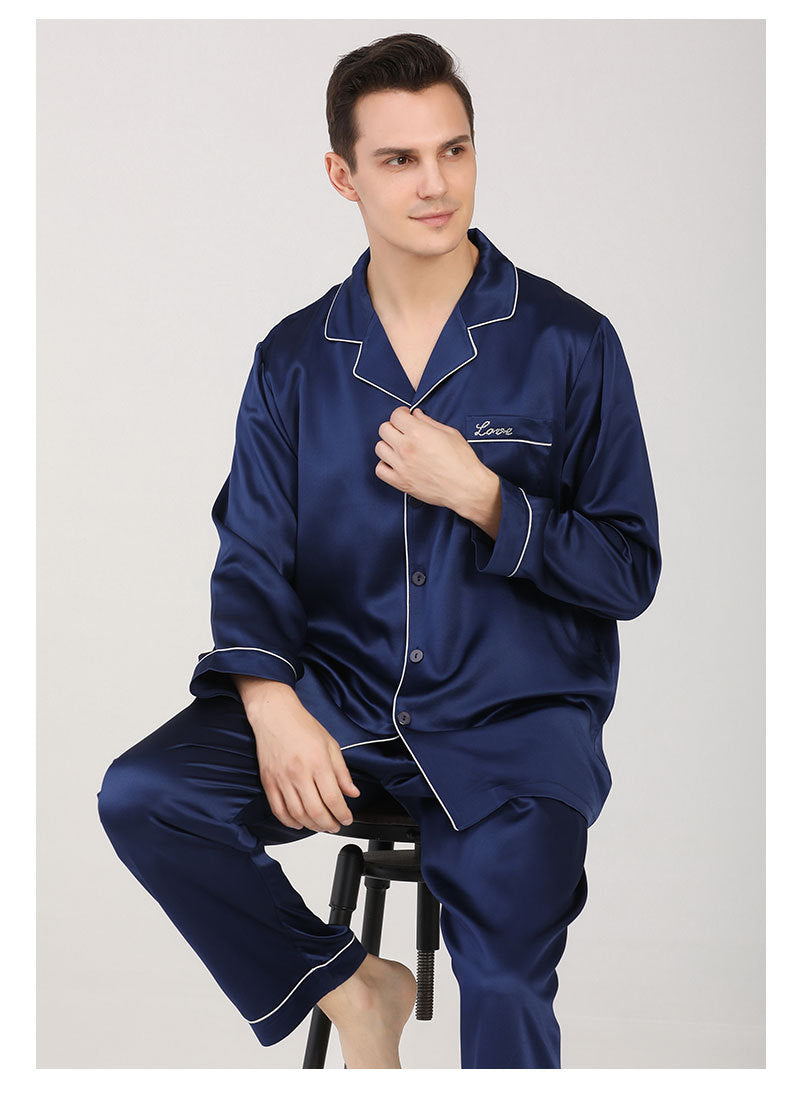 22 Momme heavyweight mulberry silk pajamas men's high-end new long-sleeved home clothes suit T9098