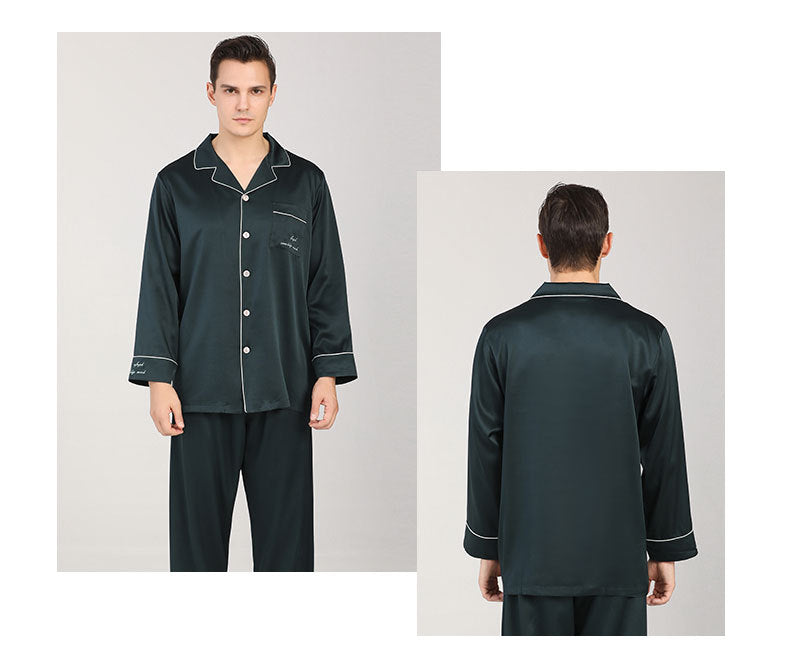 22 Momme heavyweight mulberry silk pajamas men's autumn silk pajamas two-piece set large size mulberry silk home clothes