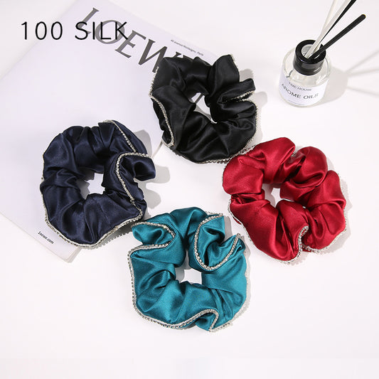 19 Momme Silk Hairband 100% Mulberry Silk Hair Tie Hairband Rhinestone Seamless Rubber Band Women's Temperament Hair Accessories
