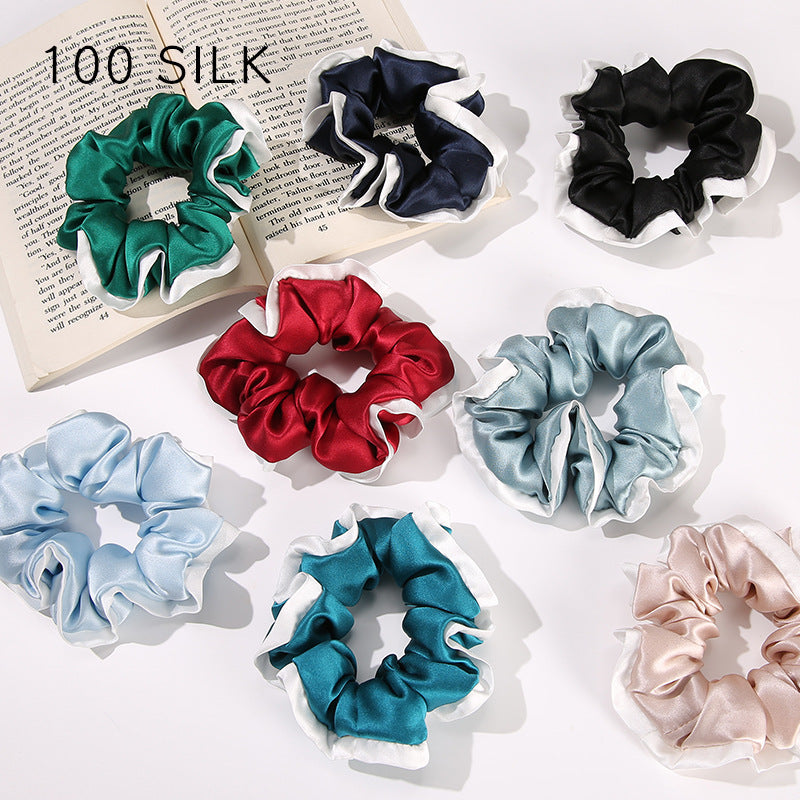 19 momme white edge satin hair band 100% mulberry silk hair tie does not damage the hair rope rubber band