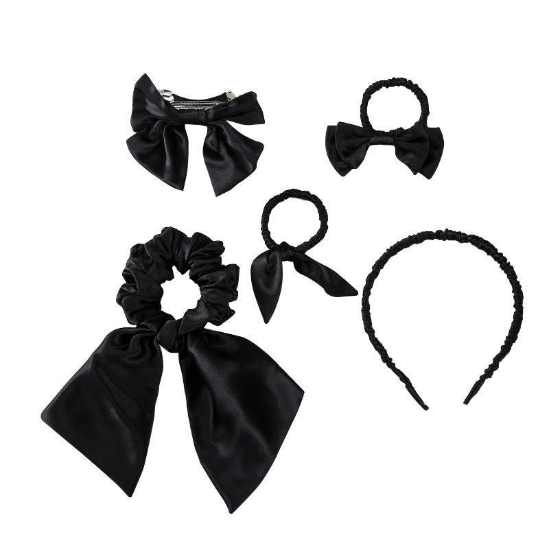 Silk hair tie five-piece set, 100% mulberry silk high-end hair accessories set for bow ties