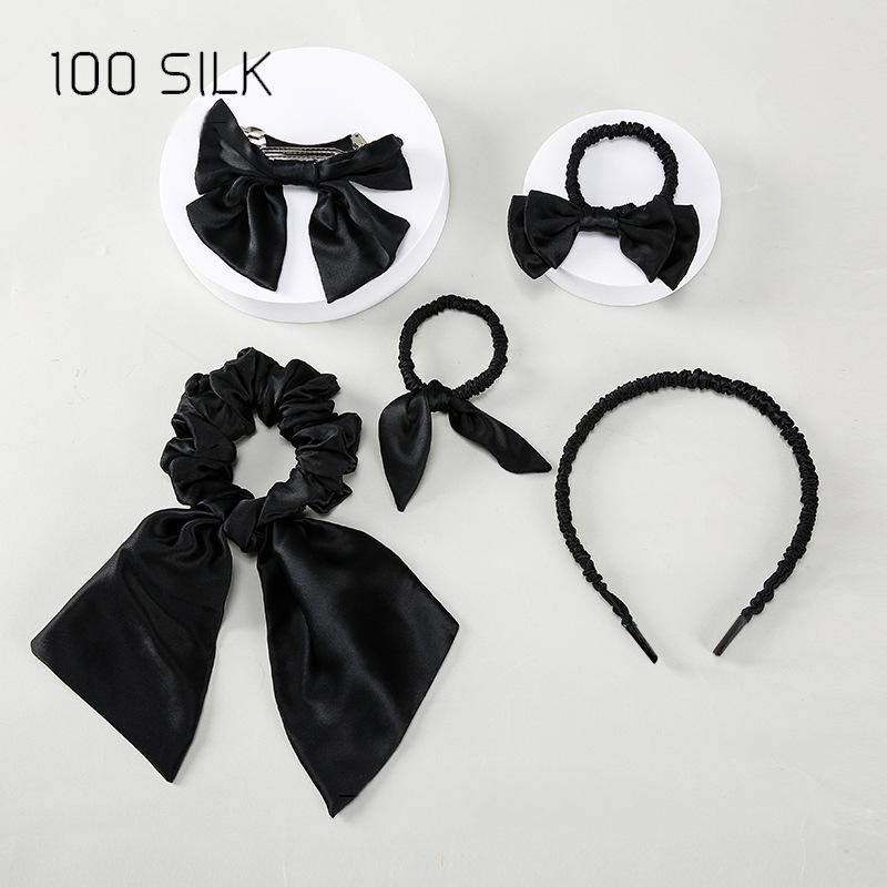 Silk hair tie five-piece set, 100% mulberry silk high-end hair accessories set for bow ties