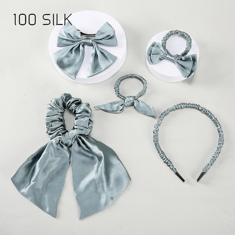 Silk hair tie five-piece set, 100% mulberry silk high-end hair accessories set for bow ties