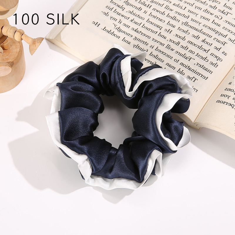 19 momme white edge satin hair band 100% mulberry silk hair tie does not damage the hair rope rubber band