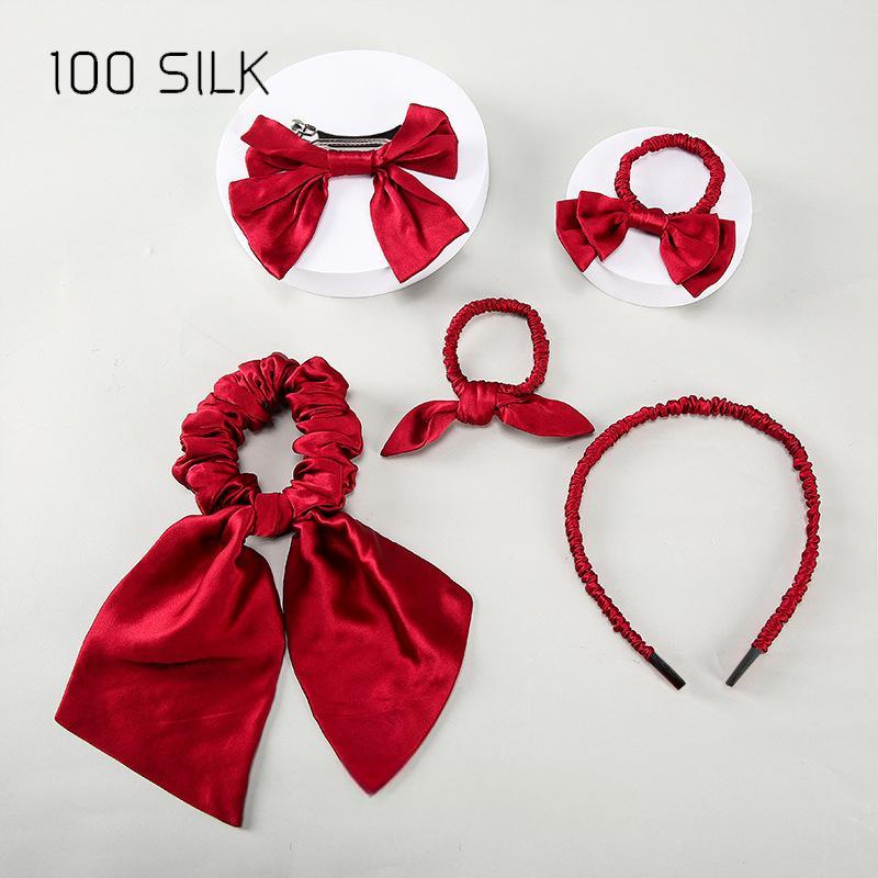 Silk hair tie five-piece set, 100% mulberry silk high-end hair accessories set for bow ties