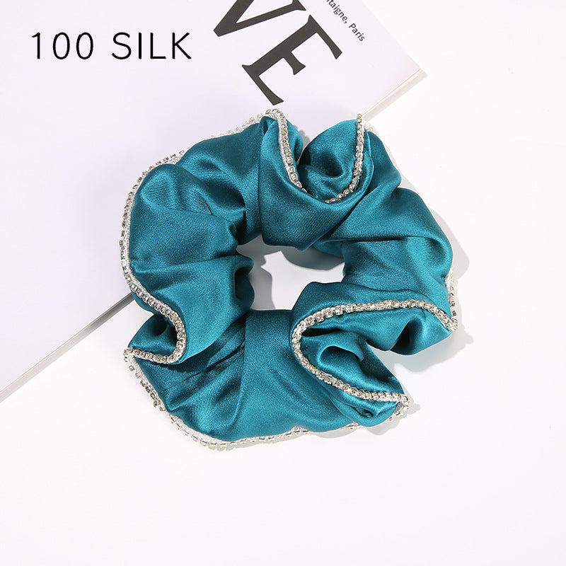 19 Momme Silk Hairband 100% Mulberry Silk Hair Tie Hairband Rhinestone Seamless Rubber Band Women's Temperament Hair Accessories