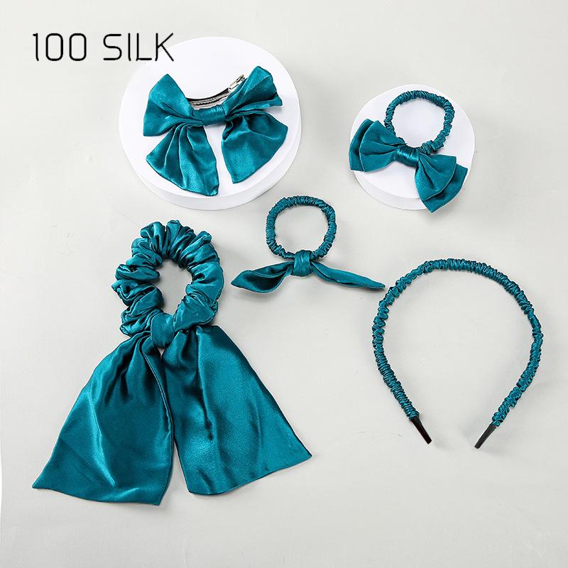 Silk hair tie five-piece set, 100% mulberry silk high-end hair accessories set for bow ties