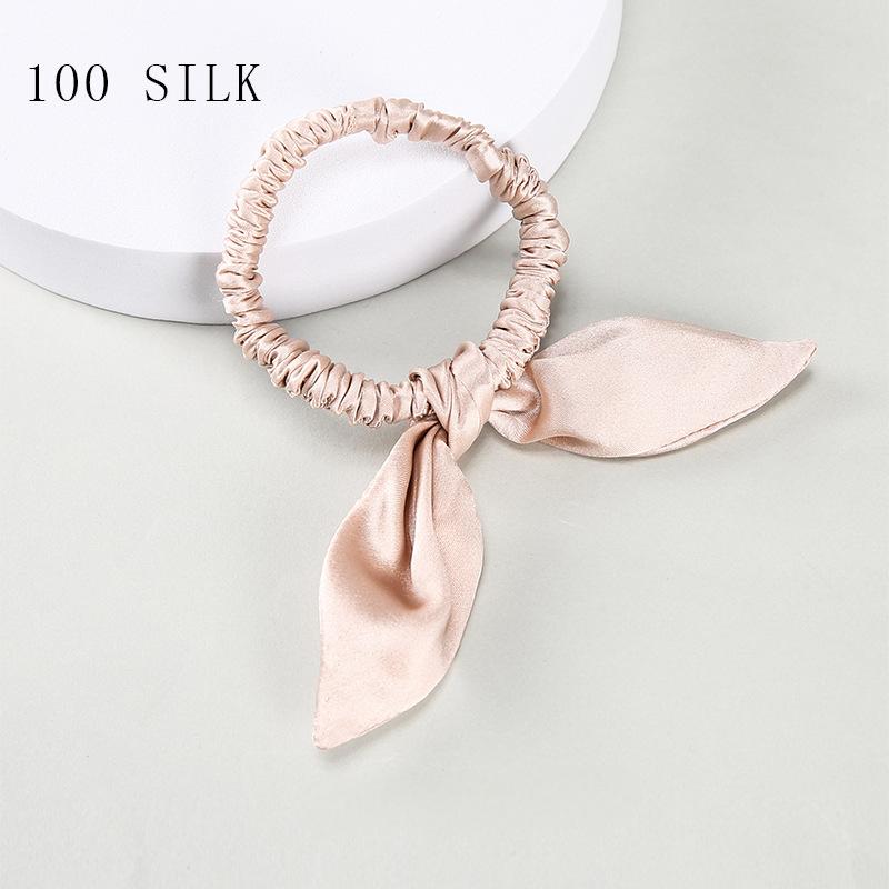 16 Momme 1cm silk hairband with bow and rabbit ears for girls, 100% mulberry silk rubber band