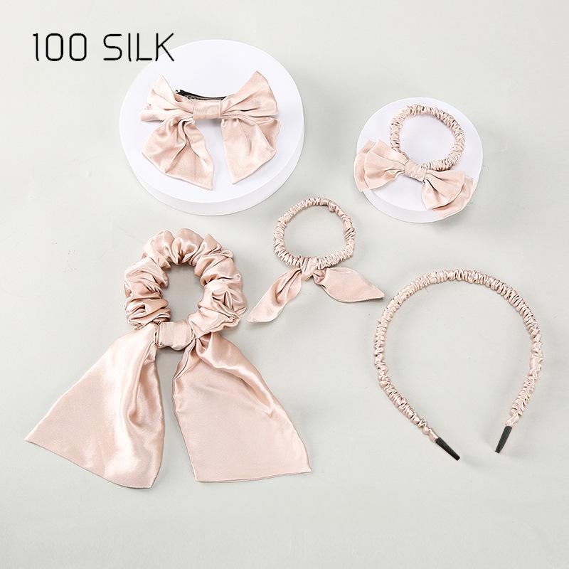 Silk hair tie five-piece set, 100% mulberry silk high-end hair accessories set for bow ties