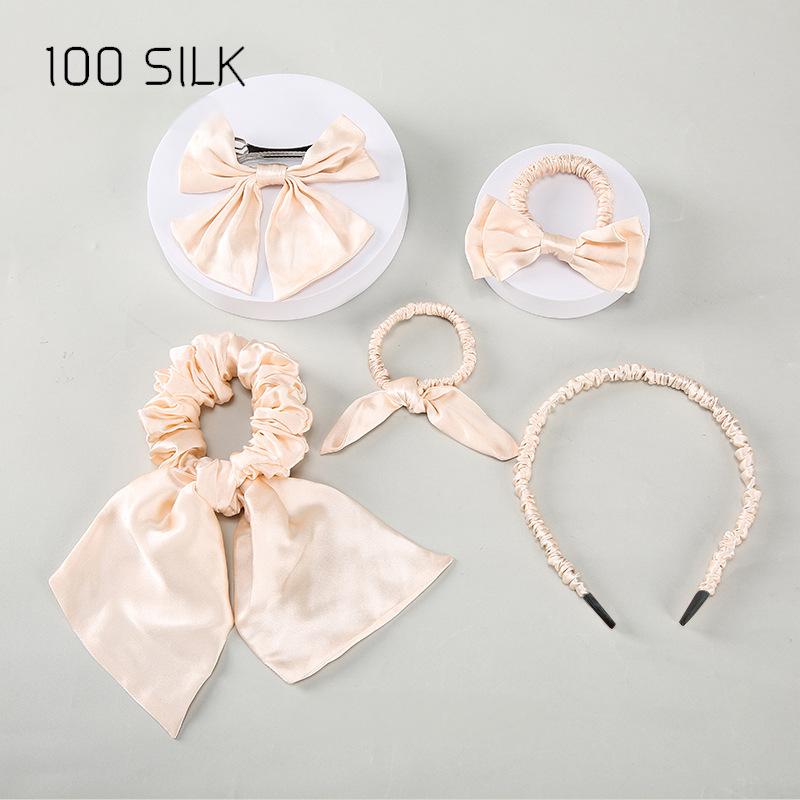 Silk hair tie five-piece set, 100% mulberry silk high-end hair accessories set for bow ties