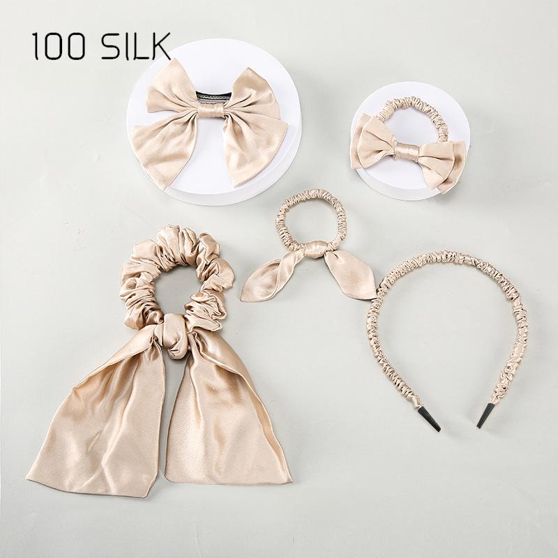Silk hair tie five-piece set, 100% mulberry silk high-end hair accessories set for bow ties