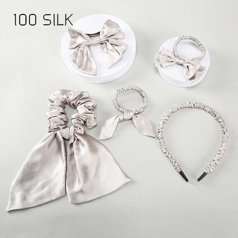 Silk hair tie five-piece set, 100% mulberry silk high-end hair accessories set for bow ties
