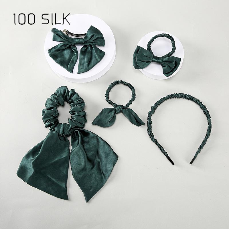Silk hair tie five-piece set, 100% mulberry silk high-end hair accessories set for bow ties